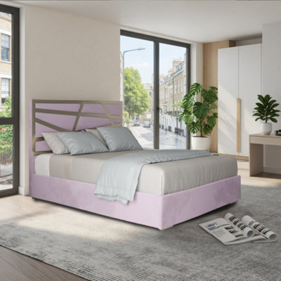  - Frilford Upholstered Soft Velvet Pink Metal Designer Bed Frame