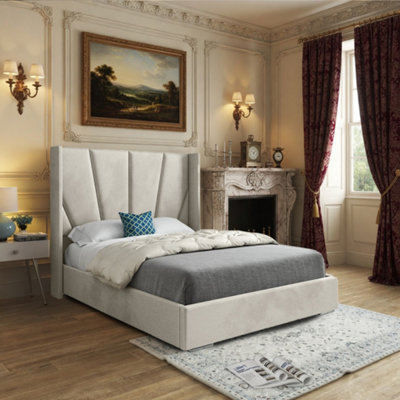  - Glemsford Wide Curved Beige Soft Velvet Designer Bed Frame