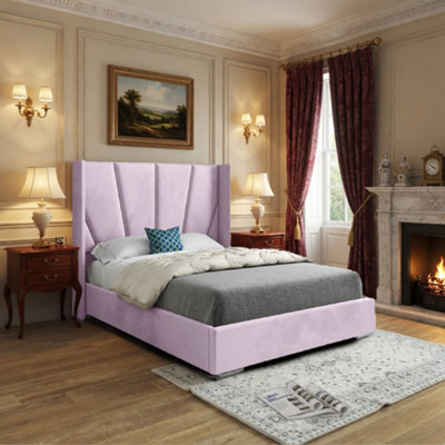 - Glemsford Wide Curved Pink Soft Velvet Designer Bed Frame