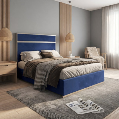  - Horam Upholstered Soft Velvet Blue Metal Designer Bed Frame
