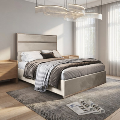  - Horam Upholstered Soft Velvet Beige Metal Designer Bed Frame