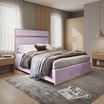  - Horam Upholstered Soft Velvet Pink Metal Designer Bed Frame