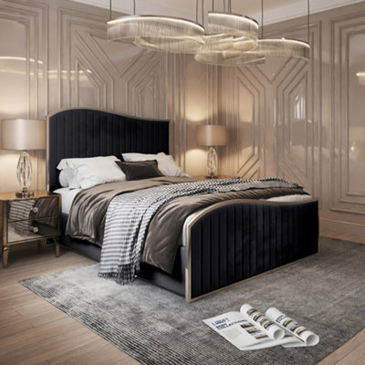  - Hythe Upholstered Soft Velvet Black Metal Designer Bed Frame