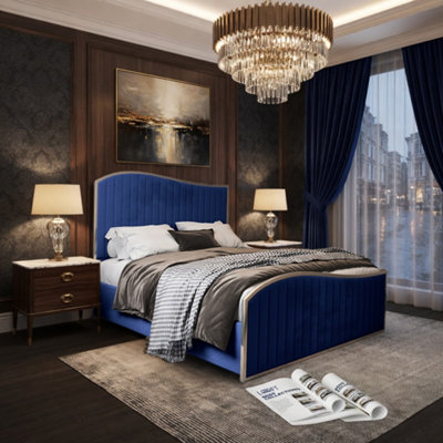  - Hythe Upholstered Soft Velvet Blue Metal Designer Bed Frame