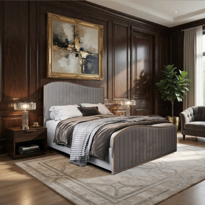  - Hythe Upholstered Soft Velvet Grey Metal Designer Bed Frame