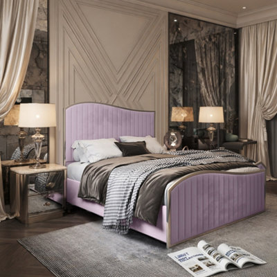  - Hythe Upholstered Soft Velvet Pink Metal Designer Bed Frame