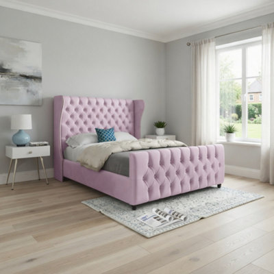  - Keysoe Straight Upholstered Pink Soft Velvet Designer Bed Frame