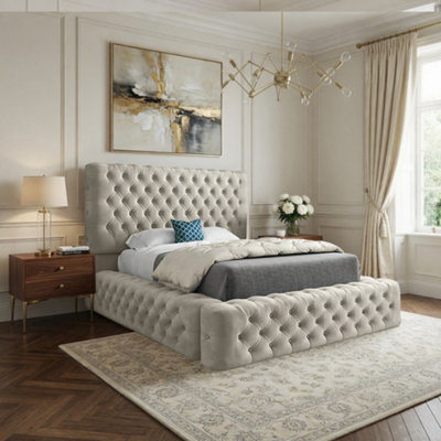  - Littleton Pleated Upholstery Beige Designer Bed Frame