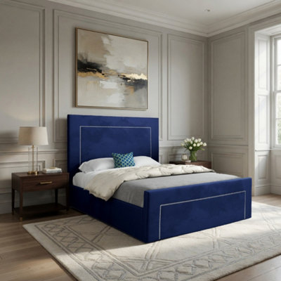  - Lyminge Upholstered Blue Soft Velvet Designer Bed Frame