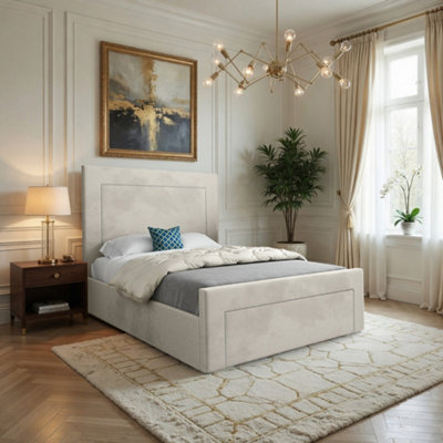  - Lyminge Upholstered Beige Soft Velvet Designer Bed Frame