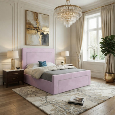  - Lyminge Upholstered Pink Soft Velvet Designer Bed Frame