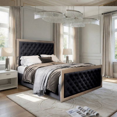  - Meopham Upholstered Soft Velvet Black Metal Designer Bed Frame