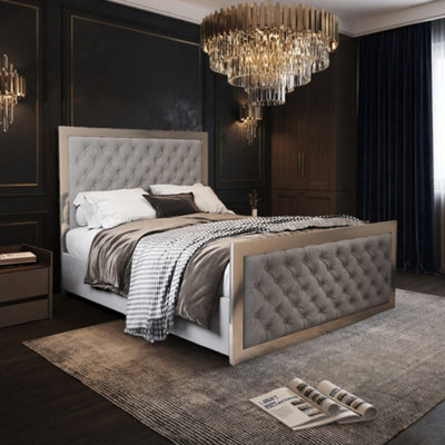  - Meopham Upholstered Soft Velvet Grey Metal Designer Bed Frame
