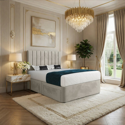  - Quidenham Upholstered Beige Soft Velvet Designer Bed Frame