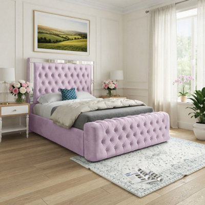  - Wimborne Mirror Upholstered Pink Soft Velvet Designer Bed Frame