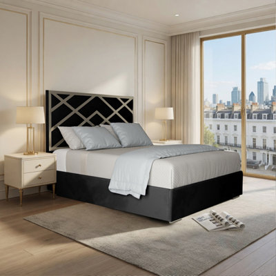 - Wolferton Upholstered Soft Velvet Black Metal Designer Bed Frame