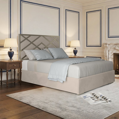  - Wolferton Upholstered Soft Velvet Beige Metal Designer Bed Frame