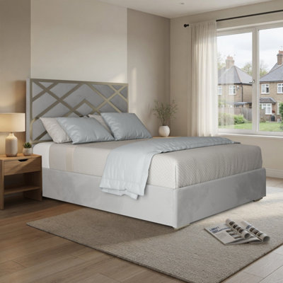  - Wolferton Upholstered Soft Velvet Grey Metal Designer Bed Frame