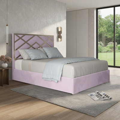  - Wolferton Upholstered Soft Velvet Pink Metal Designer Bed Frame