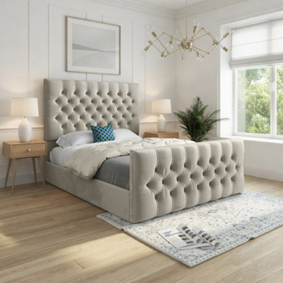  - Workington Upholstered Beige Soft Velvet Designer Bed Frame