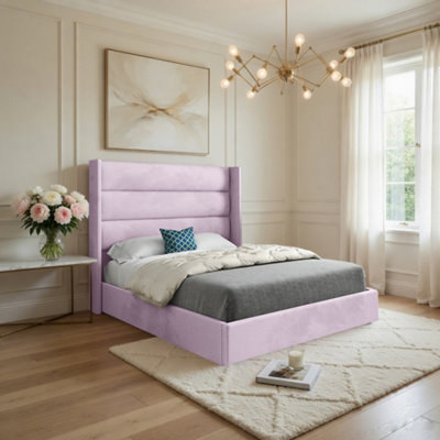  - Yeovil Winged Upholstered Pink Soft Velvet Designer Bed Frame