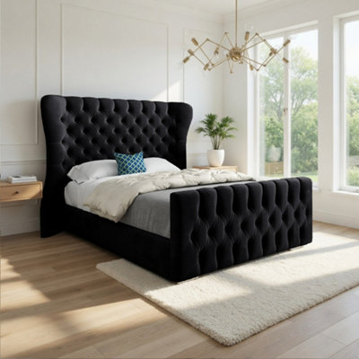  - Skegness Wide Curved Black Soft Velvet Designer Bed Frame