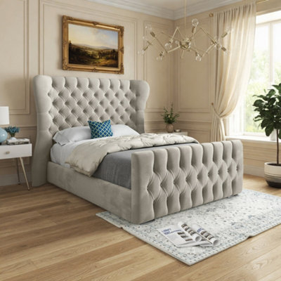  - Skegness Wide Curved Beige Soft Velvet Designer Bed Frame