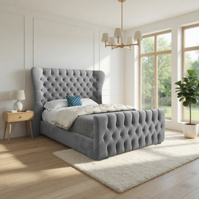  - Skegness Wide Curved Grey Soft Velvet Designer Bed Frame
