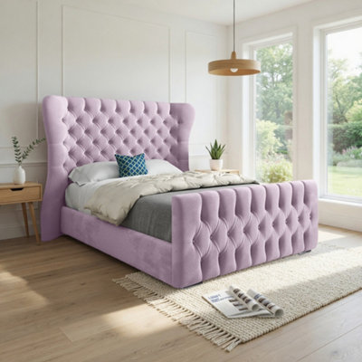  - Skegness Wide Curved Pink Soft Velvet Designer Bed Frame