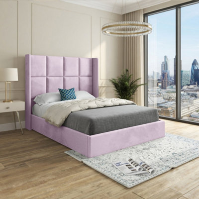  - Stafford Winged Upholstered Pink Soft Velvet Designer Bed Frame