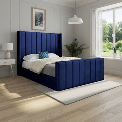  - Strumpshaw Winged Upholstered Blue Soft Velvet Designer Bed Frame