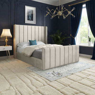  - Strumpshaw Winged Upholstered Beige Soft Velvet Designer Bed Frame