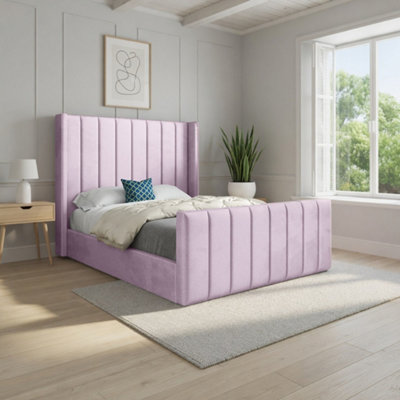  - Strumpshaw Winged Upholstered Pink Soft Velvet Designer Bed Frame
