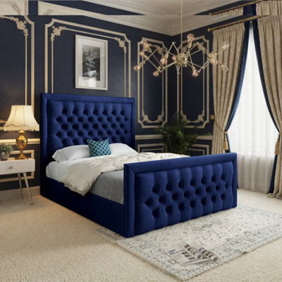  - Sway Upholstered Blue Soft Velvet Designer Bed Frame