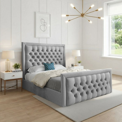  - Sway Upholstered Grey Soft Velvet Designer Bed Frame