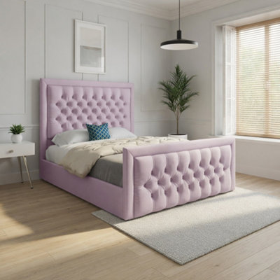  - Sway Upholstered Pink Soft Velvet Designer Bed Frame