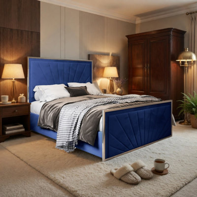  - Thornhill Upholstered Soft Velvet Blue Metal Designer Bed Frame