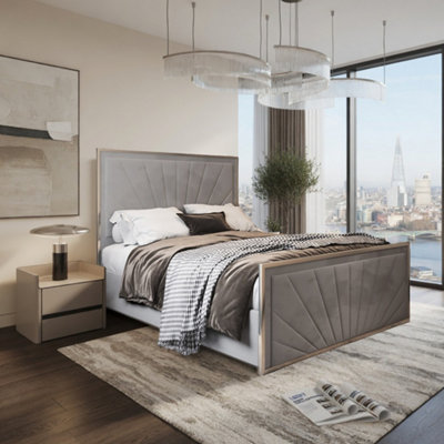  - Thornhill Upholstered Soft Velvet Grey Metal Designer Bed Frame