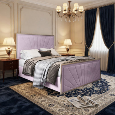  - Thornhill Upholstered Soft Velvet Pink Metal Designer Bed Frame