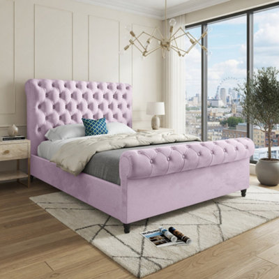  - Toddington Sleigh Upholstered Pink Soft Velvet Designer Bed Frame
