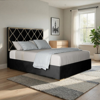  - Trentham Upholstered Soft Velvet Black Metal Designer Bed Frame