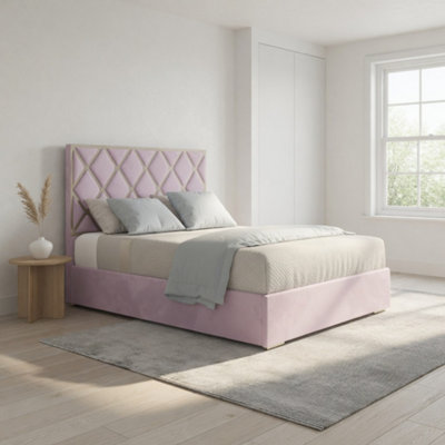  - Trentham Upholstered Soft Velvet Pink Metal Designer Bed Frame