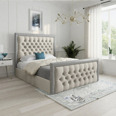  - Wappenham Glitter Border Beige Soft Velvet Designer Bed Frame