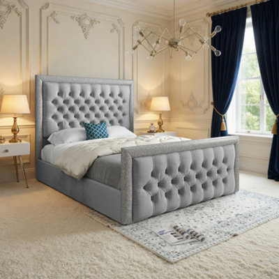  - Wappenham Glitter Border Grey Soft Velvet Designer Bed Frame