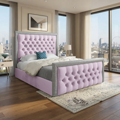  - Wappenham Glitter Border Pink Soft Velvet Designer Bed Frame