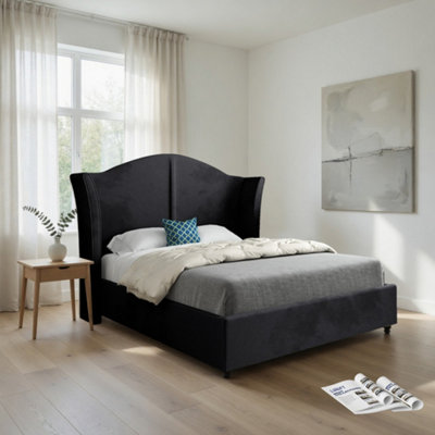  - Wiggonholt Curved Winged Upholstered Black Soft Velvet Bed Frame