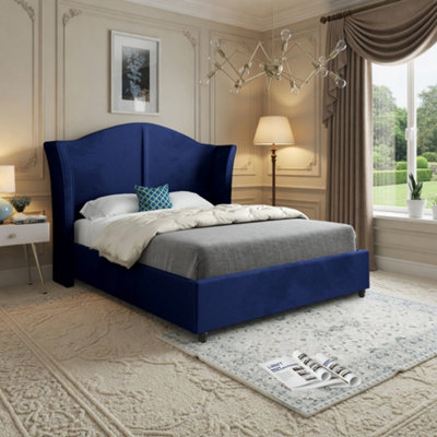  - Wiggonholt Curved Winged Upholstered Blue Soft Velvet Bed Frame