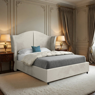  - Wiggonholt Curved Winged Upholstered Beige Soft Velvet Bed Frame