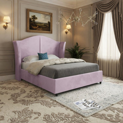  - Wiggonholt Curved Winged Upholstered Pink Soft Velvet Bed Frame