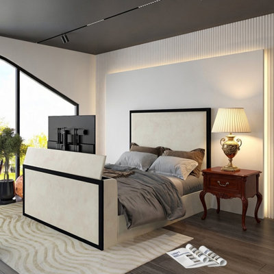  - Woldingham Upholstered Electric Media Black & Cream White Tv Bed Frame